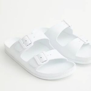White Rubber Dual Strap Footbed Slide Sandals